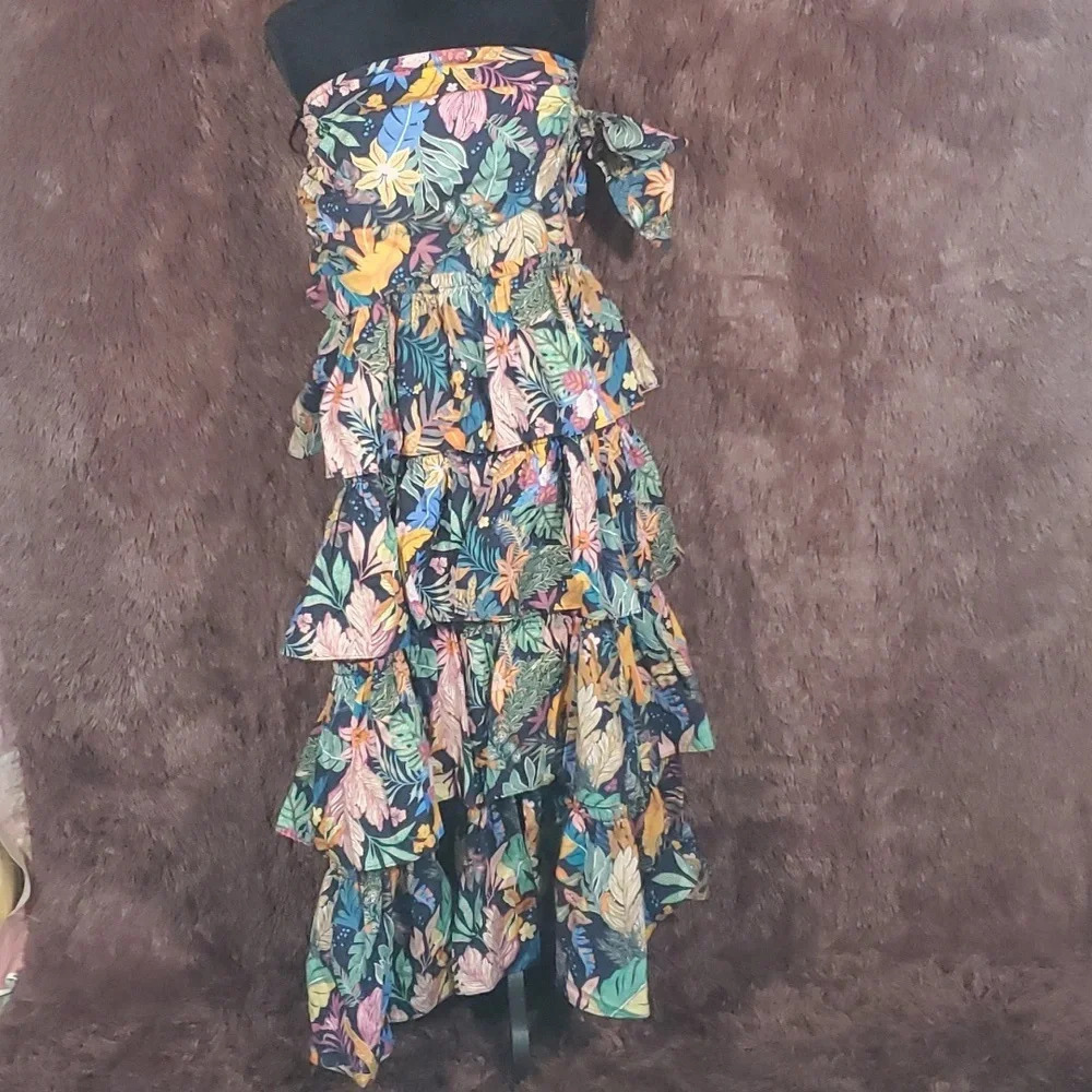 Especia Strapless Floral Ruffle Maxi Dress